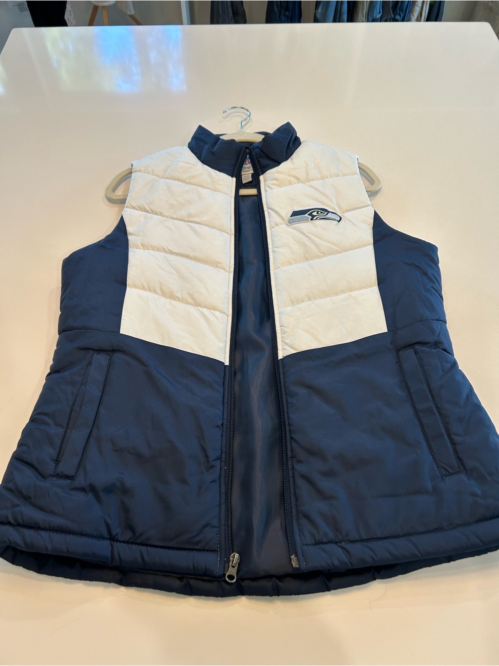 NFL Navy and White Quilted Sleeveless Puffer Vest